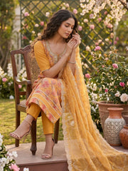 Orange Organza Material Festive Pant Style Dress