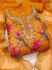 Orange Organza Material Festive Pant Style Dress