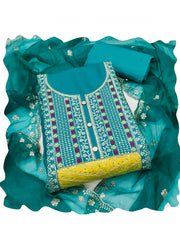 Turquoise Cotton Silk Embroidered Kurta Set