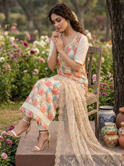 Off White Organza Material Festive Pant Style Dress