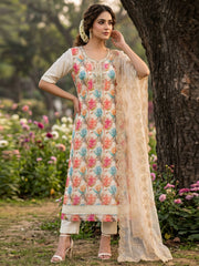 Off White Organza Material Festive Pant Style Dress