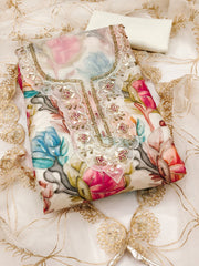 Off White Organza Material Festive Pant Style Dress
