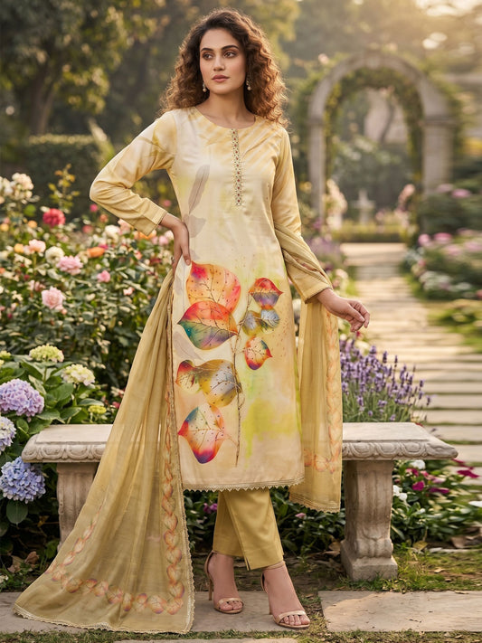 Mustard Cotton Material Festive Pant Style Dress