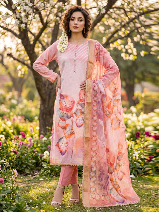 Pink Cotton Material Festive Pant Style Dress