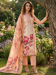 Peach Cotton Material Festive Pant Style Dress