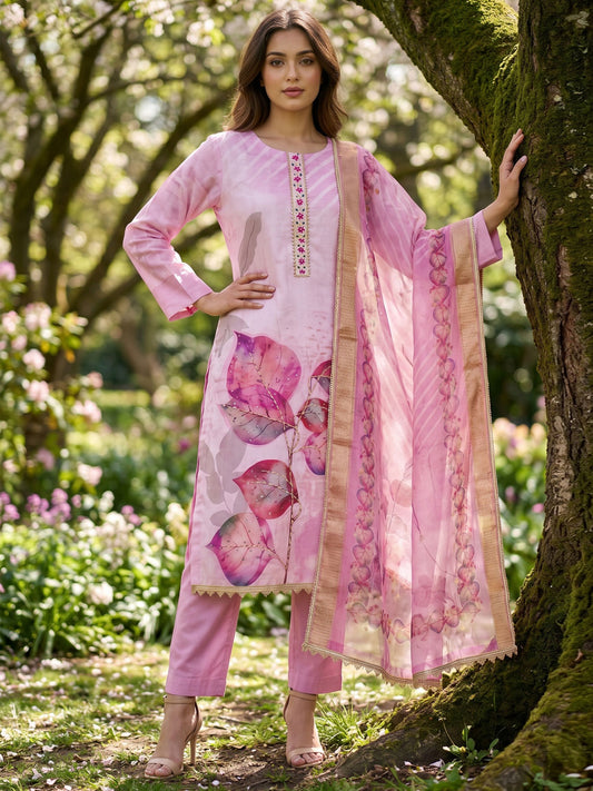 Rose Pink Cotton Material Festive Pant Style Dress