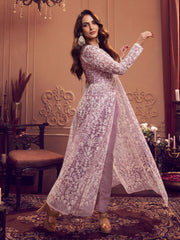 Floral Embroidered Keyhole Neck Long Sleeve High Slit Thread Work Kurta Set
