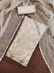 Cream Organza Handwork Festive Pant Style Dress