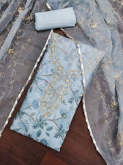 Blue Organza Handwork Festive Pant Style Dress