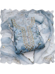 Blue Organza Handwork Festive Pant Style Dress
