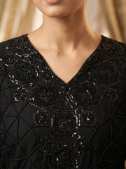 Black Premium Chinnon with Beads Wedding Sharara Suit
