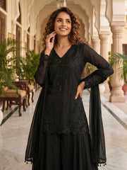 Black Premium Chinnon with Beads Wedding Sharara Suit