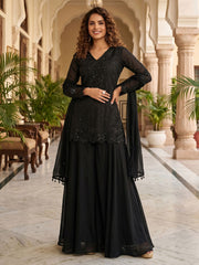 Black Premium Chinnon with Beads Wedding Sharara Suit