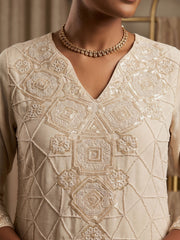 Cream Premium Chinnon with Beads Wedding Sharara Suit