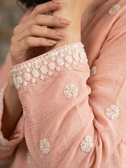 Peach Premium Chinon  Hand Work Palazzo Suit