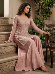 Peach Premium Chinon  Hand Work Palazzo Suit