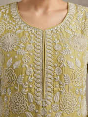 Green Premium Chinon Hand Work Palazzo Suit