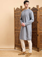 Grey Ethnic Motifs Printed Mandarin Collar Sequins A-Line Kurta