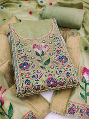 Green Pure Banarasi Cottan Hand Work Kurta Set
