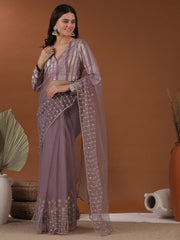 Lavender Zari Net Saree