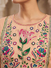 Peach Pure Banarasi Cottan Hand Work Kurta Set