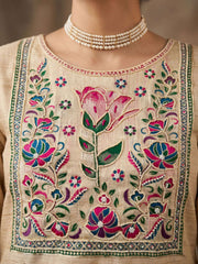 Cream Pure Banarasi Cottan Hand Work Kurta Set
