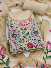 Cream Pure Banarasi Cottan Hand Work Kurta Set