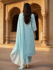 Women Ethnic Motifs Embroidered Regular Thread Work Pure Cotton Kurta with Trousers & With Dupatta