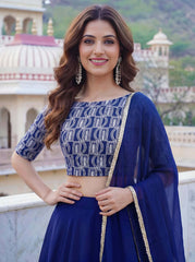 Royal Blue Georgette Lehenga Choli With Zari Embroidery