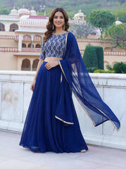 Royal Blue Georgette Lehenga Choli With Zari Embroidery