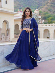 Royal Blue Georgette Lehenga Choli With Zari Embroidery