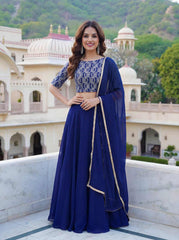 Royal Blue Georgette Lehenga Choli With Zari Embroidery
