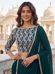Green Georgette Lehenga Choli With Zari Embroidery