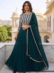 Green Georgette Lehenga Choli With Zari Embroidery