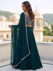 Green Georgette Lehenga Choli With Zari Embroidery