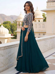Green Georgette Lehenga Choli With Zari Embroidery