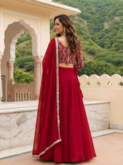 Red Georgette Lehenga Choli With Zari Embroidery