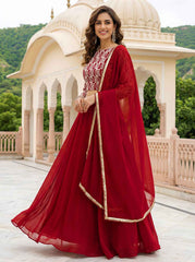 Red Georgette Lehenga Choli With Zari Embroidery