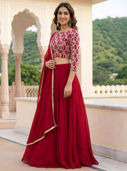 Red Georgette Lehenga Choli With Zari Embroidery