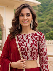 Red Georgette Lehenga Choli With Zari Embroidery