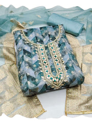 Sky Blue Banarasi Organza Hand Work Kurta Set