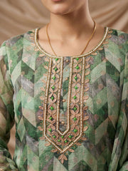 Green Banarasi Organza Hand Work Kurta Set