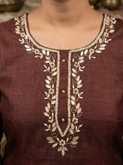 Brown Simmer Print Cotton Linen Kurta Set