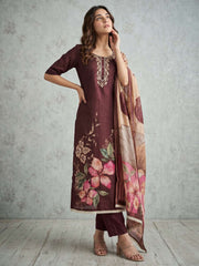 Brown Simmer Print Cotton Linen Kurta Set