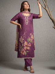 Purple Simmer Print Cotton Linen Kurta Set
