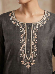 Black Simmer Print Cotton Linen Kurta Set
