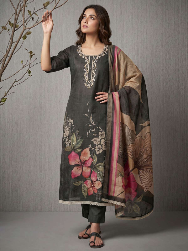 Black Simmer Print Cotton Linen Kurta Set