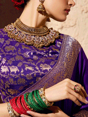 Stunning Purple Zari Weaving Georgette Wedding Wear Saree With Blouse