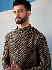 Ethnic Motifs Woven Design Jacquard Weave Stright Kurta With Trousers