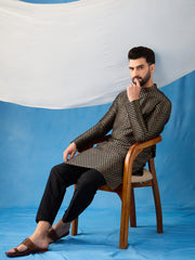 Ethnic Motifs Woven Design Jacquard Weave Stright Kurta With Trousers
